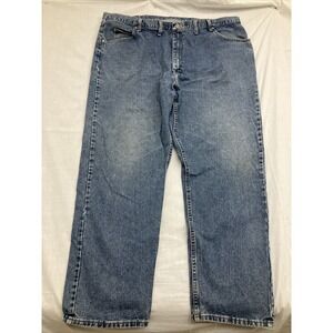 Wrangler Mens 46x32 Denim Blue Jeans Relaxed Fit Casual Straight Legs
